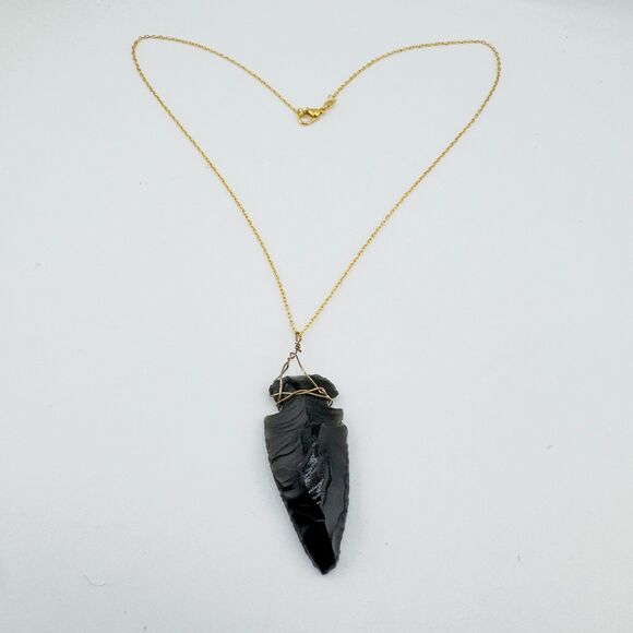 Wire Wrapped Vintage Obsidian Arrowhead Necklace – Handmade Boho Tribal Pendant - Picture 3 of 9